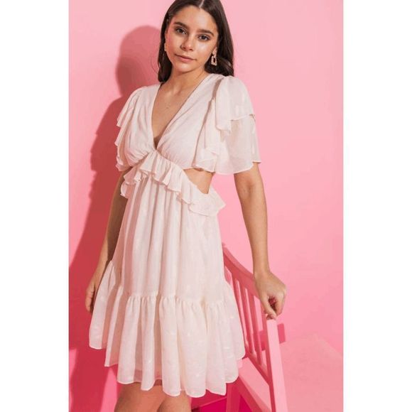 Mini Dress Cutout Dress Flying Tomato Ivory Spring Dance Wedding Guest Dress NWO - Picture 3 of 4